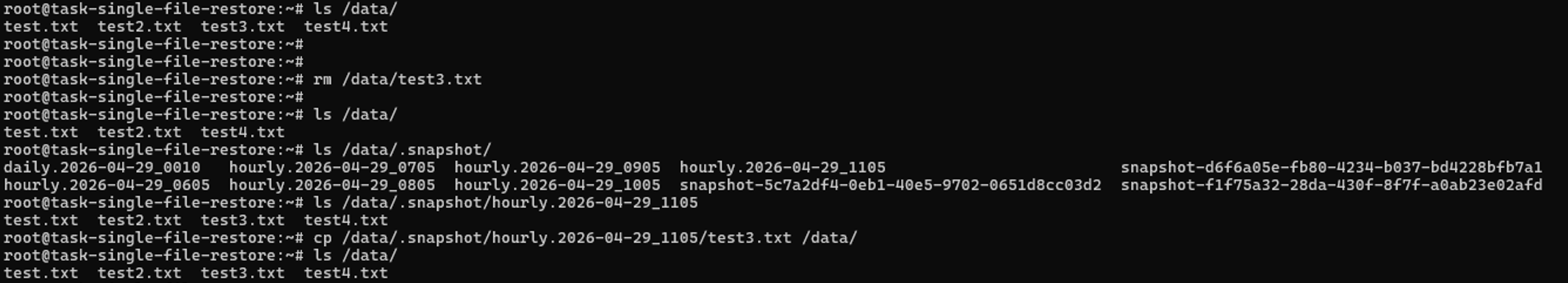 losing a file in the VM and copying the file from the snapshot directory to the main directory to restore it
