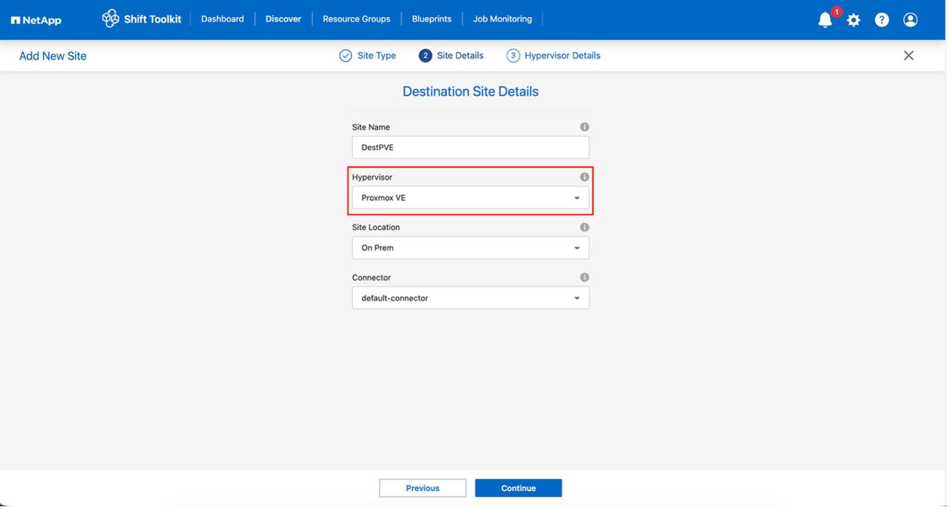 Add destination site details