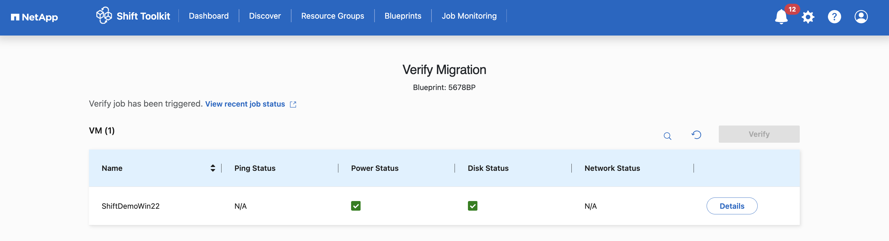 Verify Migration job list