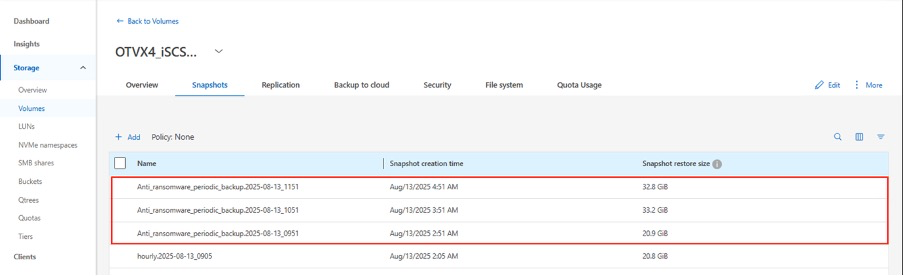 System Manager - Volume Snapshots