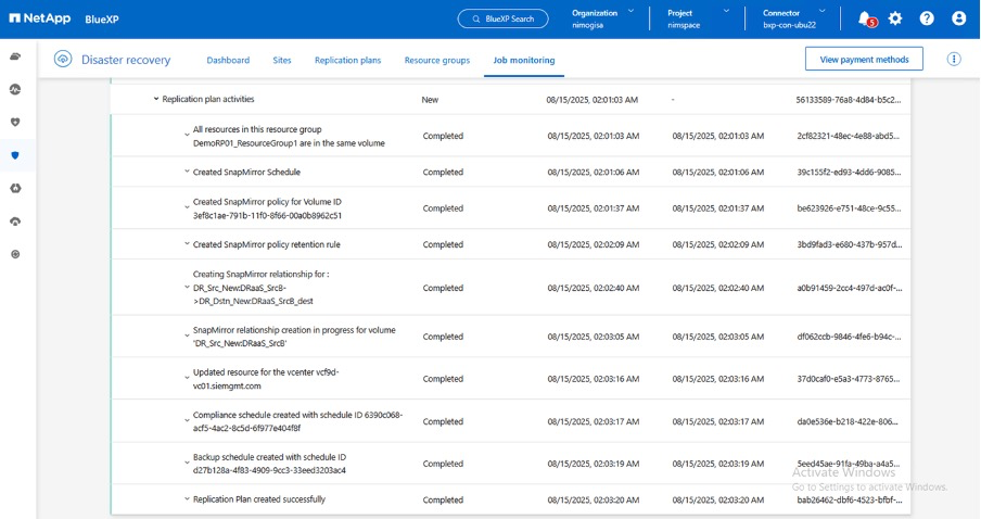 BlueXP job monitoring