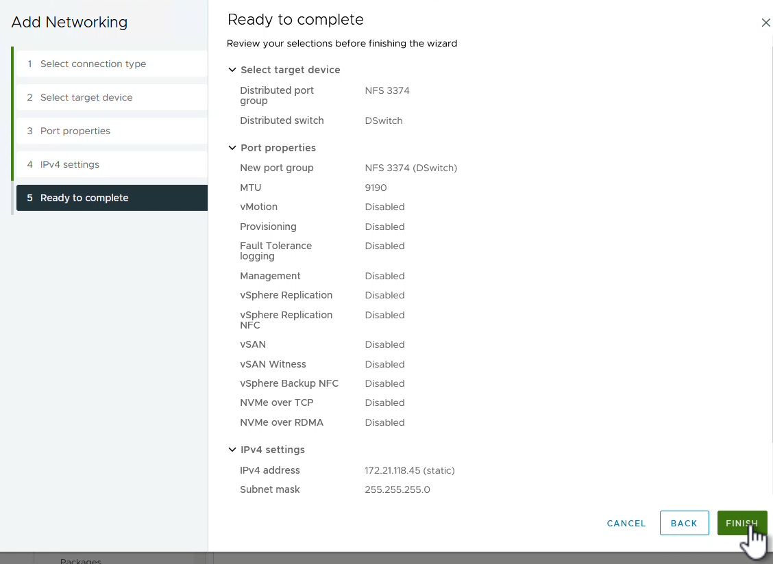Review VMkernel selections