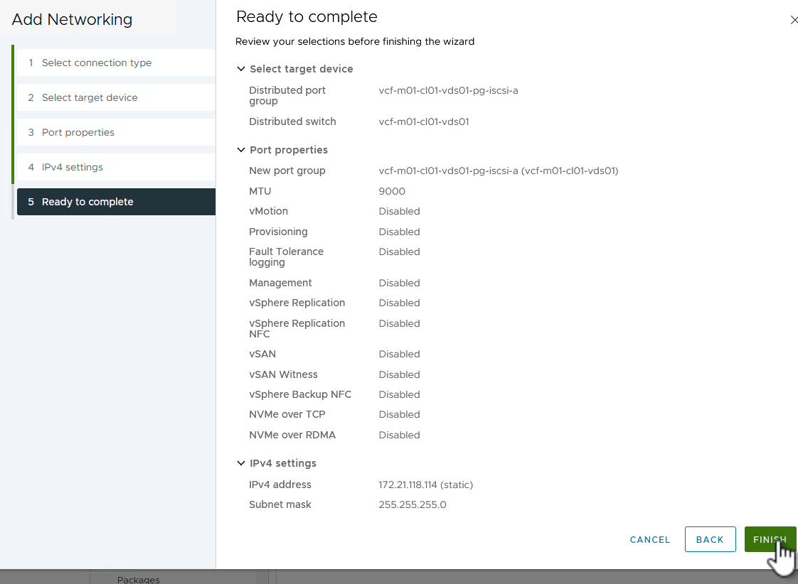 Review VMkernel selections