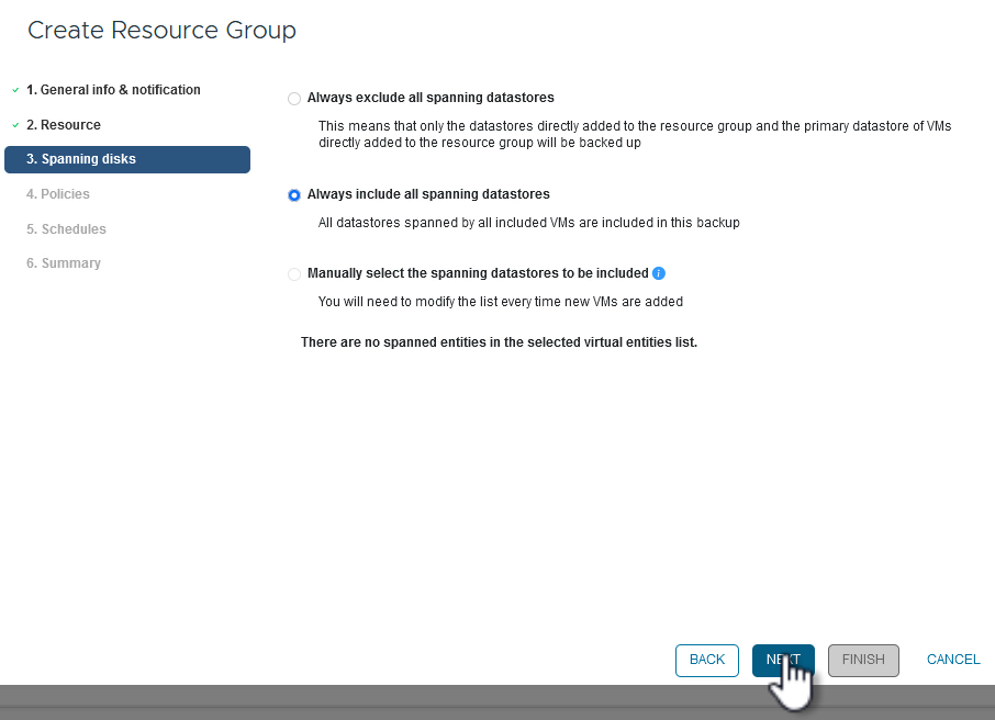 Select spanning datastores option