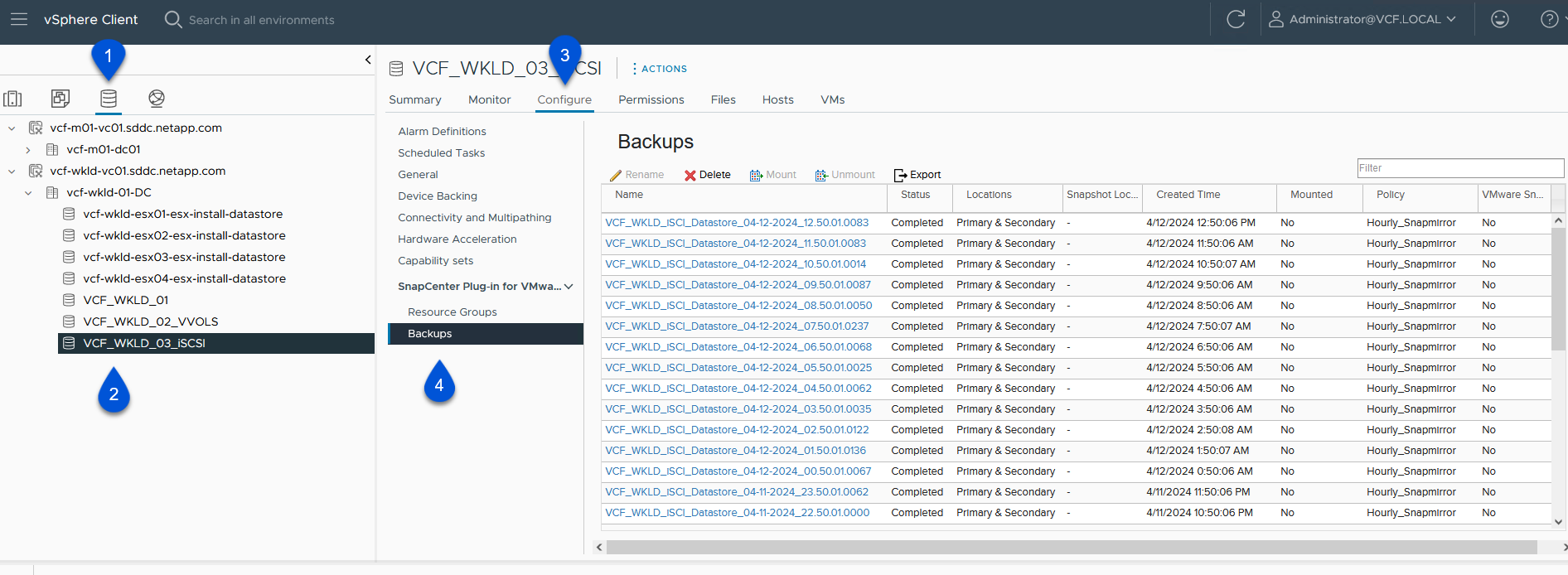 Navigates backups from datastore