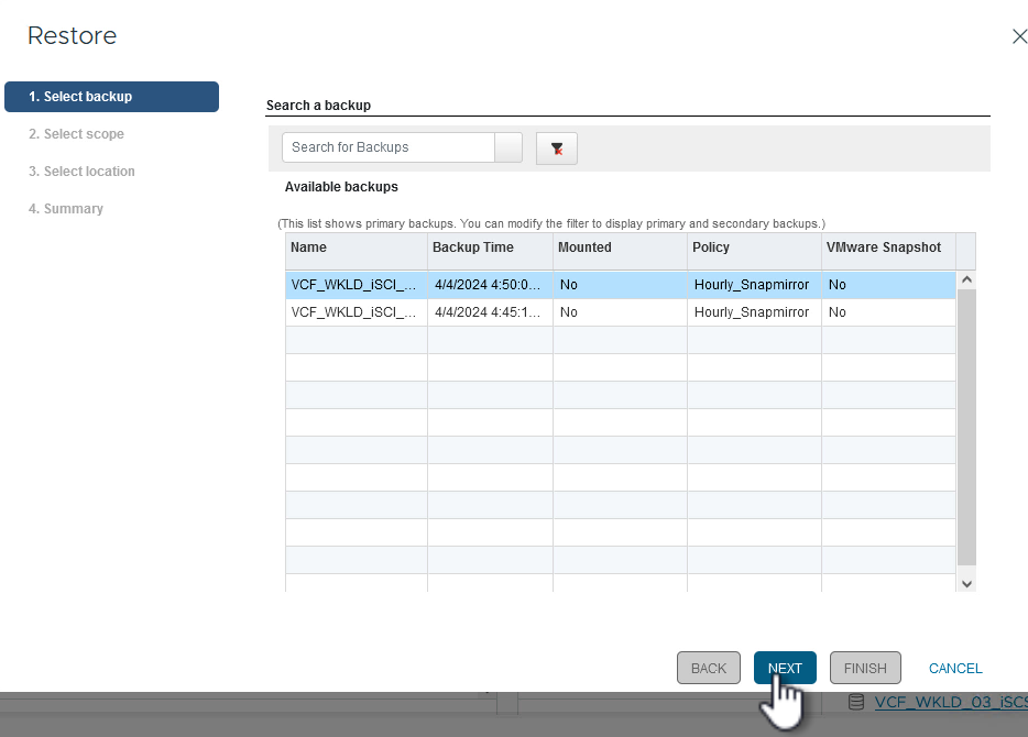 Select backup to use
