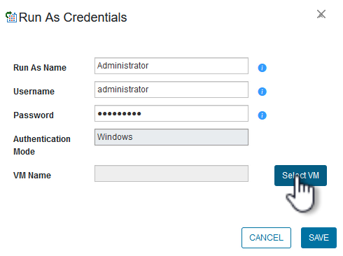 Run as credentials window