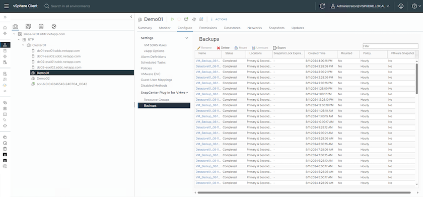 Resource Backup info for VM