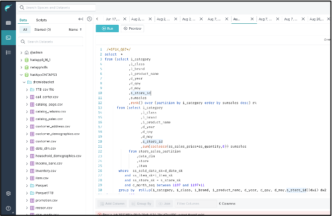 Run query 67 which is one of 99 queries in TPC-DS