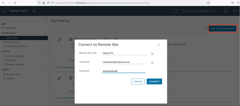 Screenshot URL or IP address and credentials for CloudAdmin role.