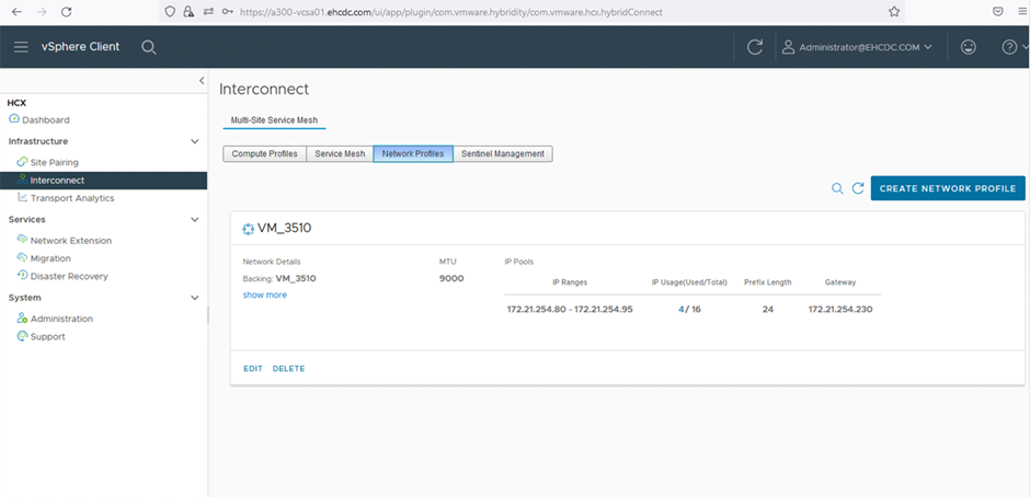 Screenshot of adding IP addresses to the vSphere client Interconnect page.