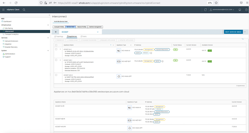 Screenshot of the completed process on the vSphere client Interconnect page.