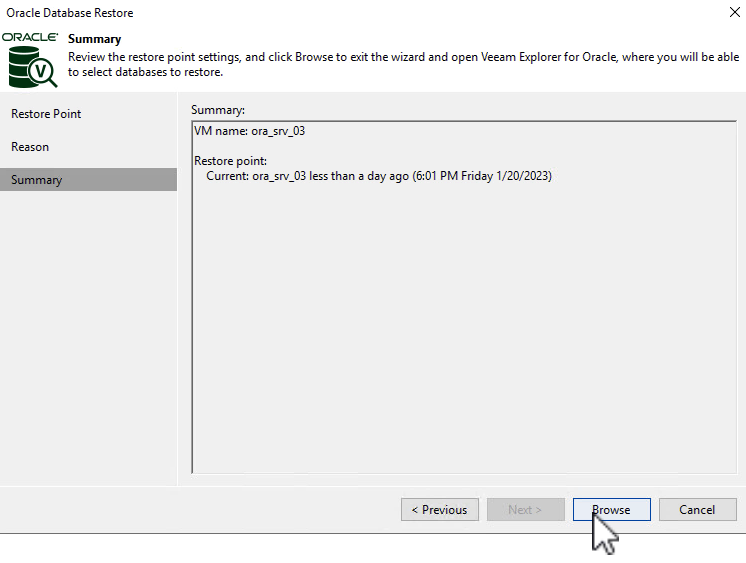 Click on Browse to launch Veeam Explorer