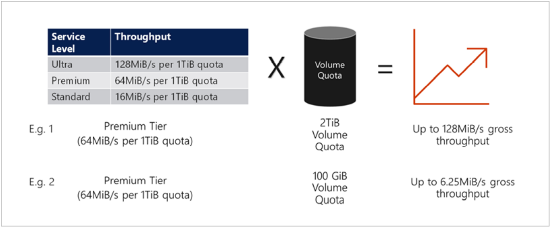 This image depicts the equation applied to the three capacity tiers to determine the gross throughput.