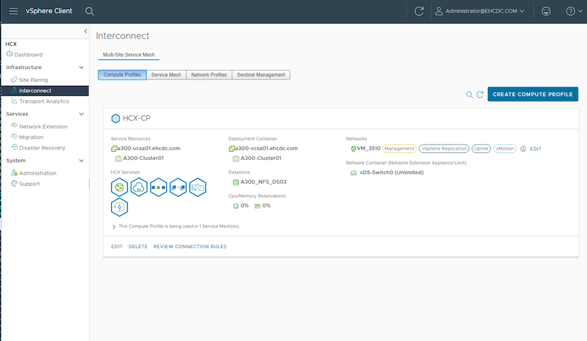 Screenshot of the vSphere client Interconnect page.