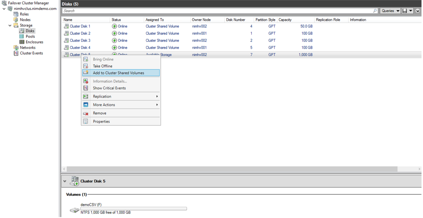 Image of the Add to Cluster Shared Volumes interface