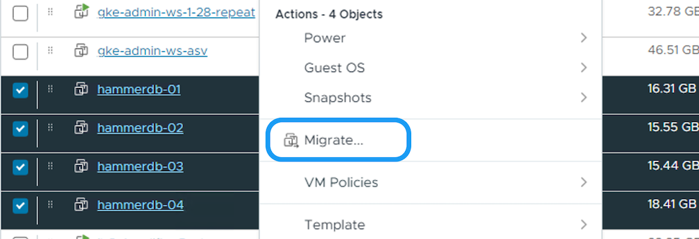 VMs to migrate