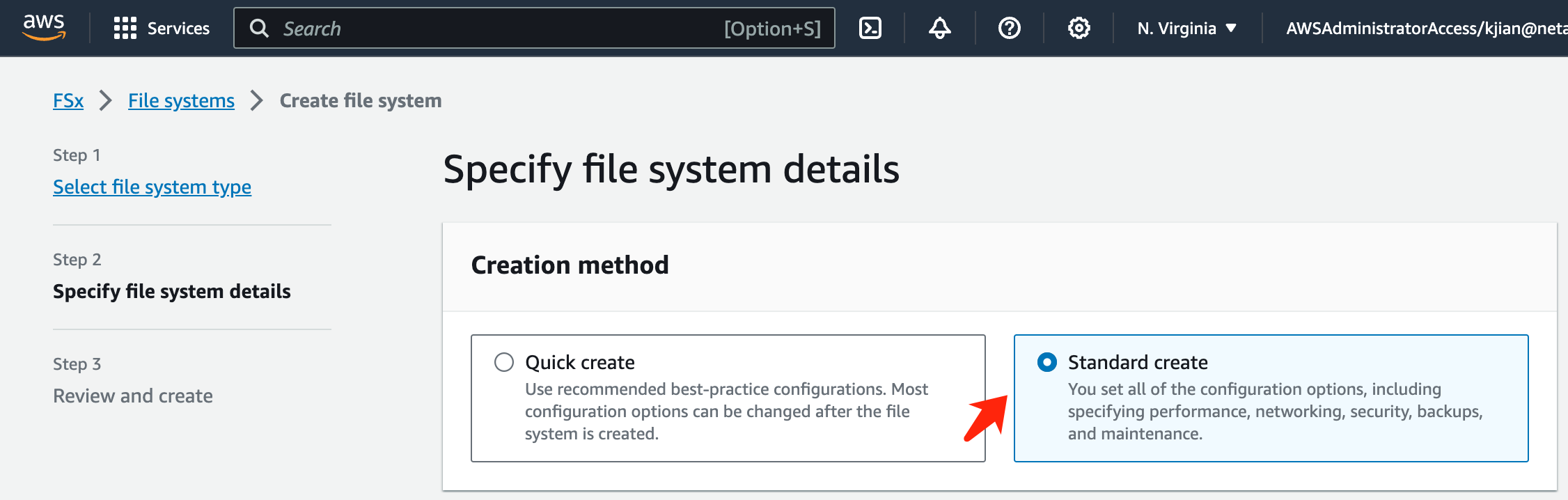 Error: Create file system panel