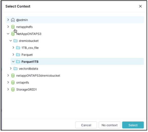 set the contex to ontaps3 parquet folder