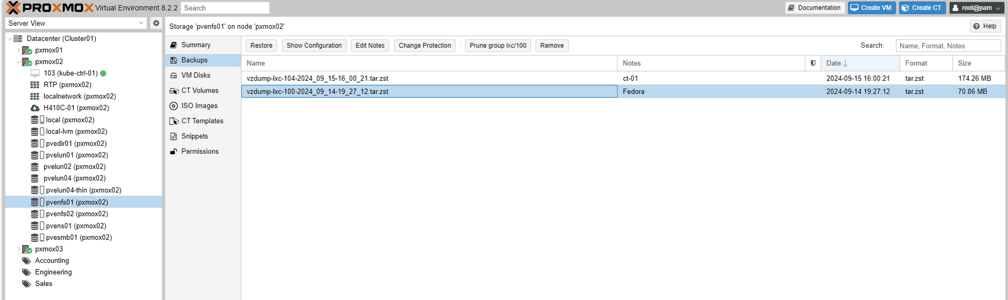 Proxmox VE backup storage content