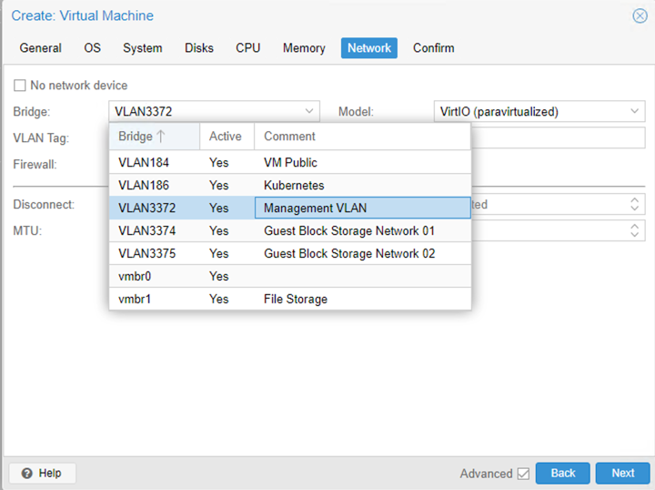 VM network selection