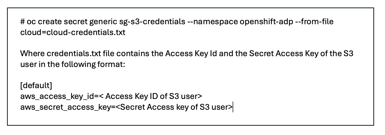 Create Secret for Storage Grid S3 user credentials using CLI