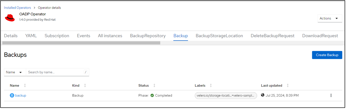 backup storage location pointing to the same object store