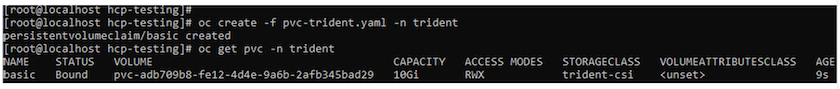 create test PVC using Trident