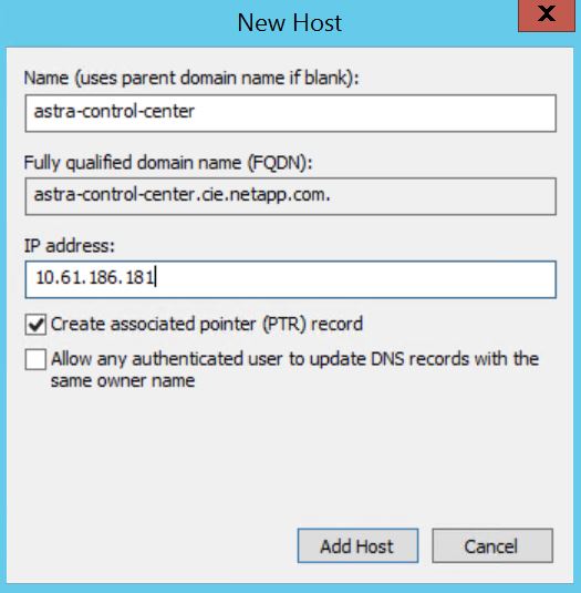 Add DNS entry for ACC GUI