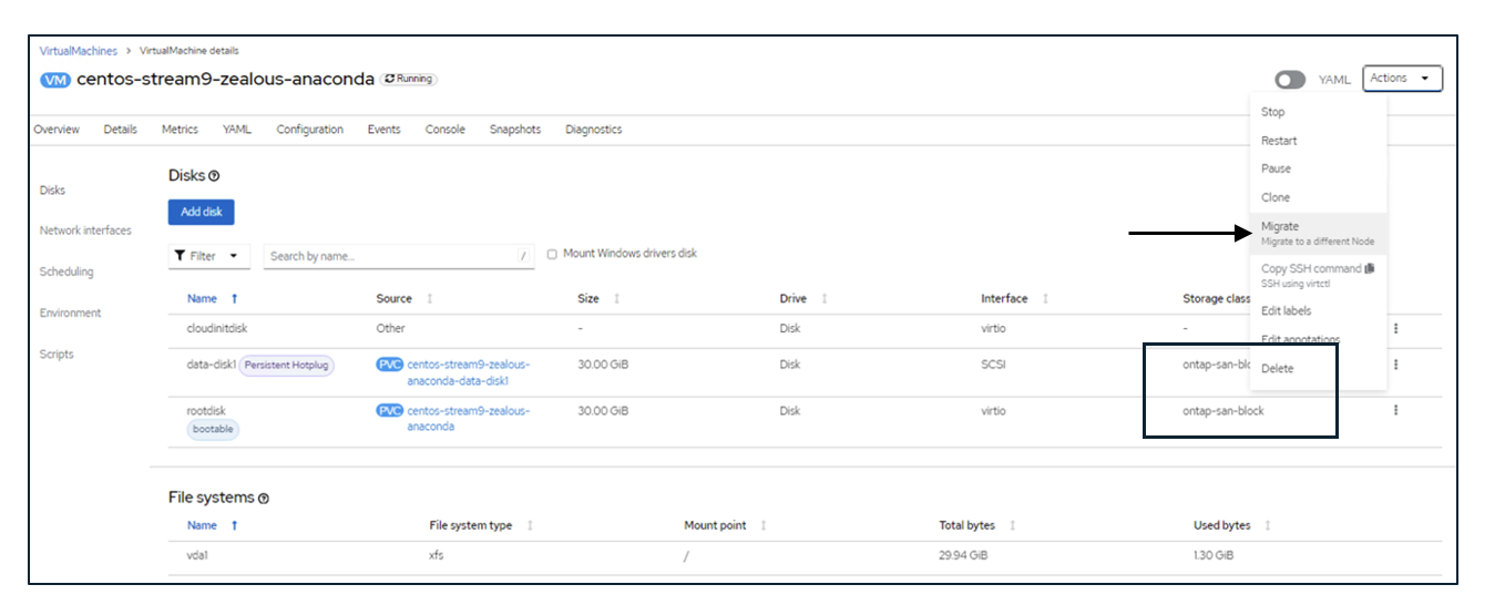 VM Live Migrate start