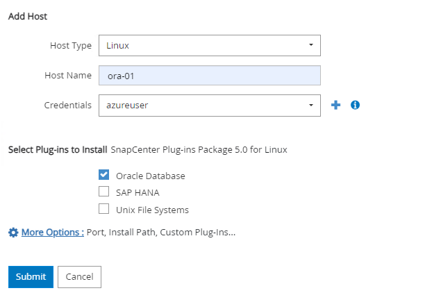 This image provides Hosts for SnapCenter server