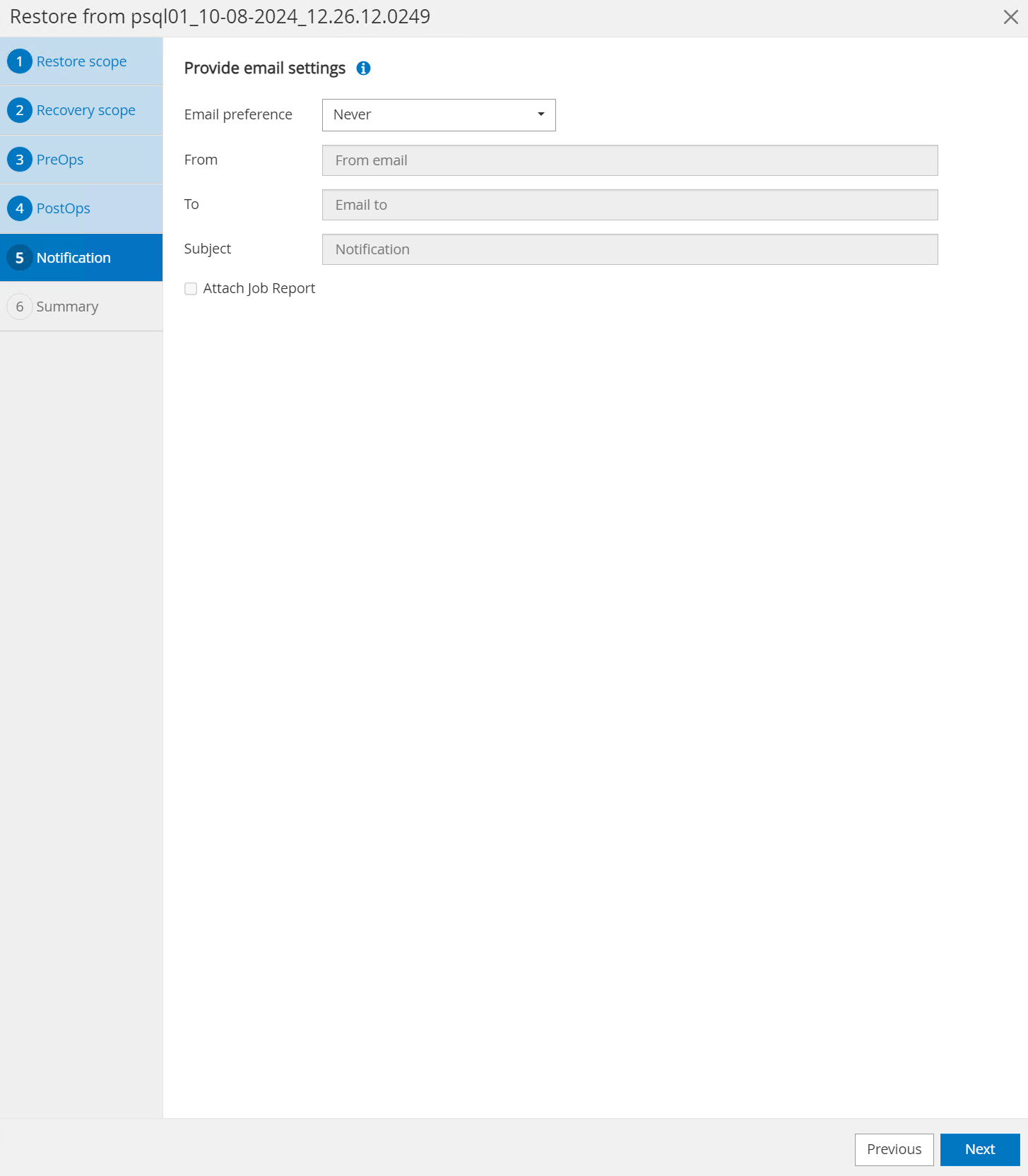 This image provides database restore for SnapCenter server