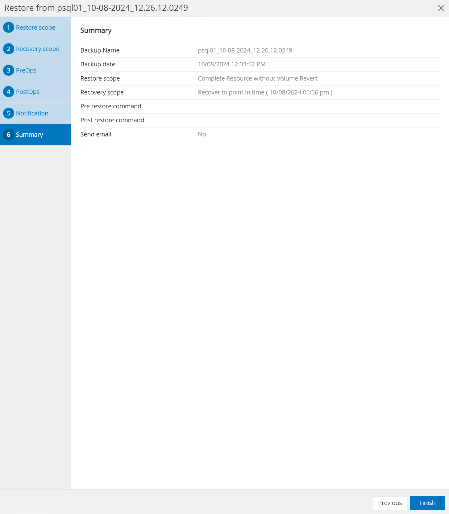 This image provides database restore for SnapCenter server