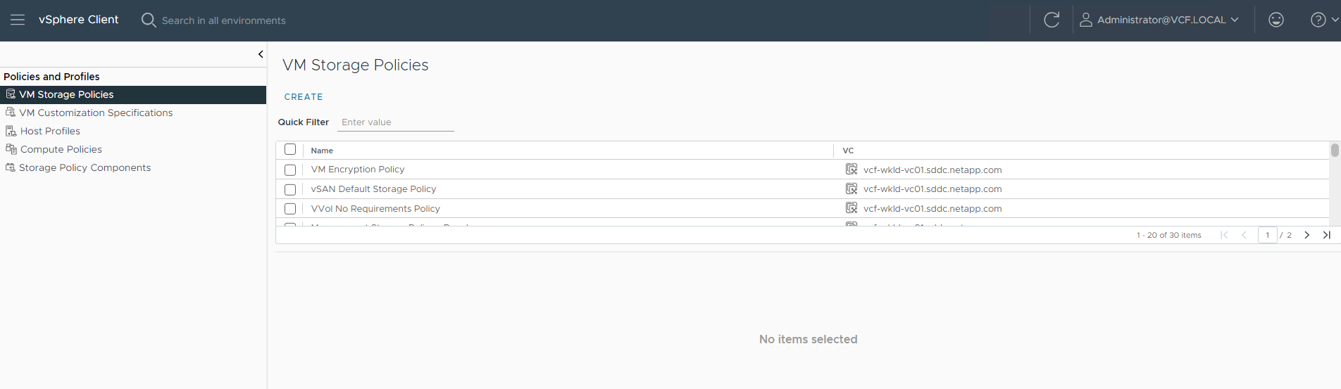 Screenshot showing a VM storage policy configuration.