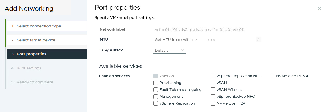 VMkernel port properties