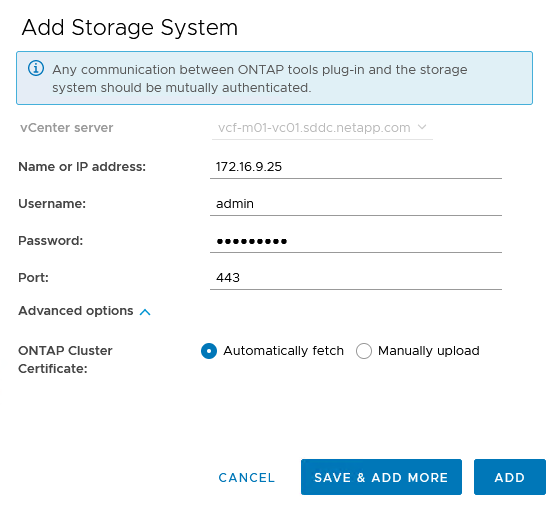 Provide storage system credentials