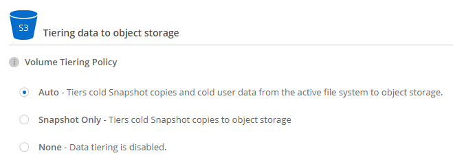 Screenshot that shows the icon to enable tiering to object storage.