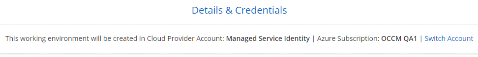 A screenshot that shows the Switch Account option in the Details & Credentials page.