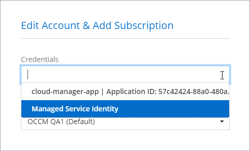 A screenshot that shows selecting between credentials after clicking Edit Credentials in the Details & Credentials page.