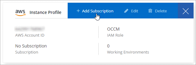 A screenshot of the menu in the Credentials page. It shows a button to add a subscription to the credentials.