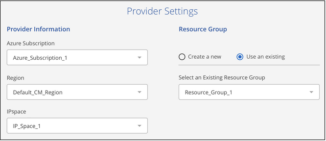 A screenshot that shows the cloud provider details when backing up volumes from an on-premises cluster to an Azure Blob tier
