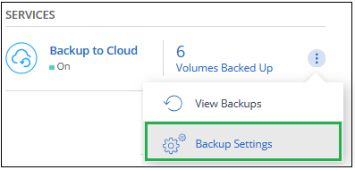 A screenshot that shows the Backup Settings button which is available after you select a working environment.