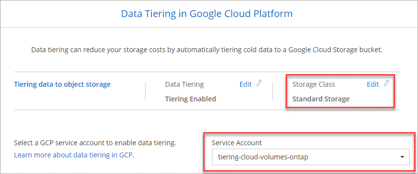 screenshot data tiering gcp