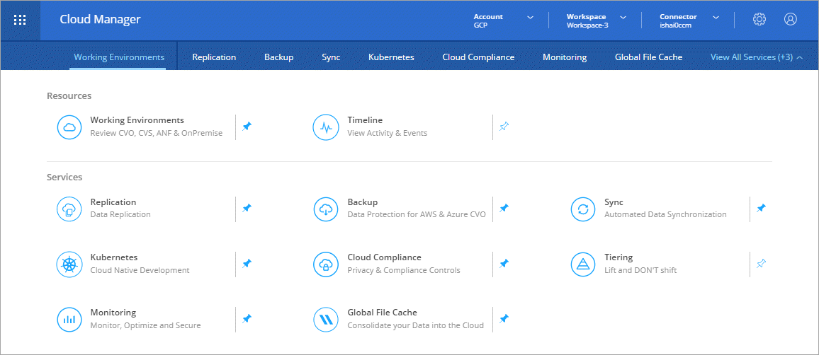 A screenshot that shows the new header that's available in Cloud Manager.