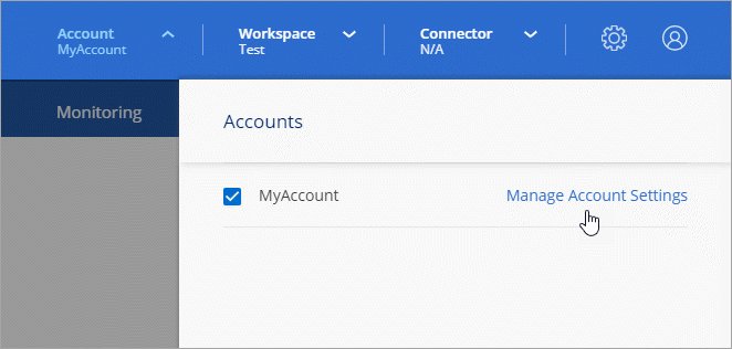 A screenshot that shows the Manage Account Settings option that’s available from the Account drop-down.