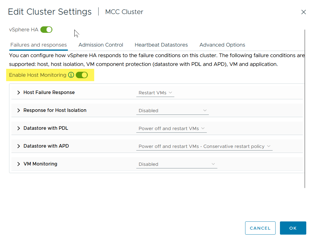 Enable Host Monitoring option