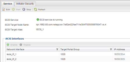 Illustration shows the iSCSI protocol page with a green icon and the text iSCSI service is running.