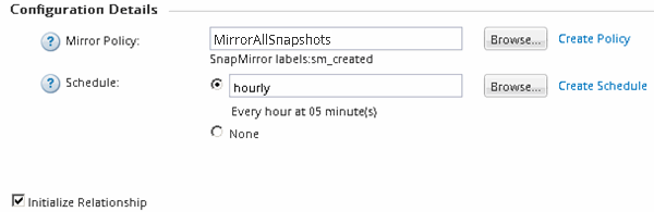 Create SnapMirror window