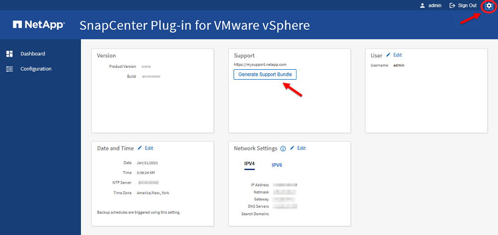 SnapCenter plug-in for VMware vSphere interface