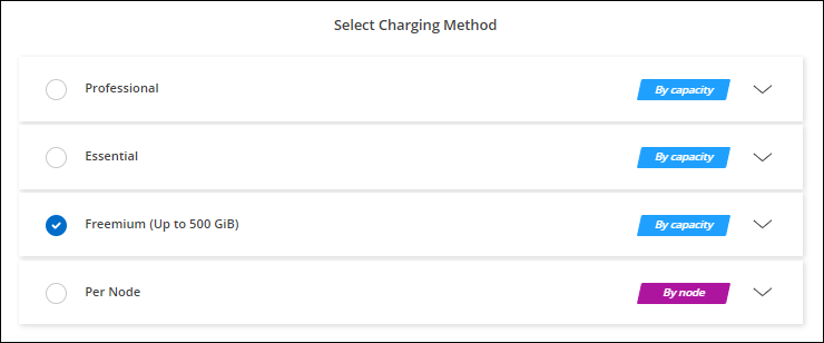 A screenshot of the Freemium option when creating a Cloud Volumes ONTAP system.